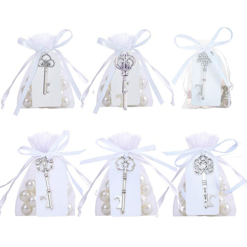 Bodosac 30 Pcs Silver Rustic Vintage Key Bottle Opener with Sheer Bag Card Tag for Wedding Favors Party decor 6 Style - Image 1